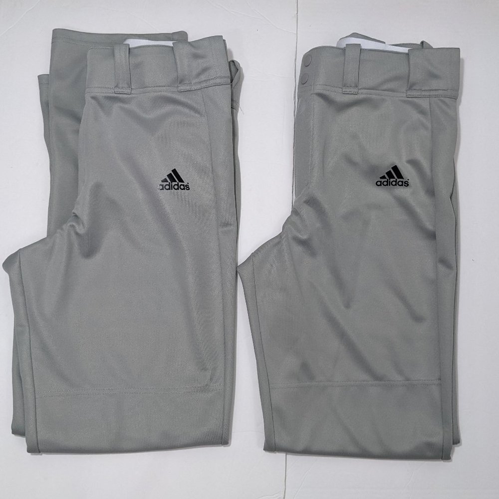Lot of 2 Adidas Baseball Pants Gray Snap Button Full Length Small Inseam 31.5"